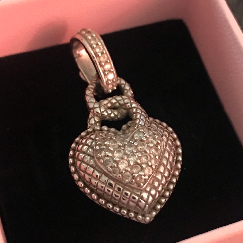 Judith Ripka 925 Sterling Silver CZ Heart Pendant Charm Enhancer